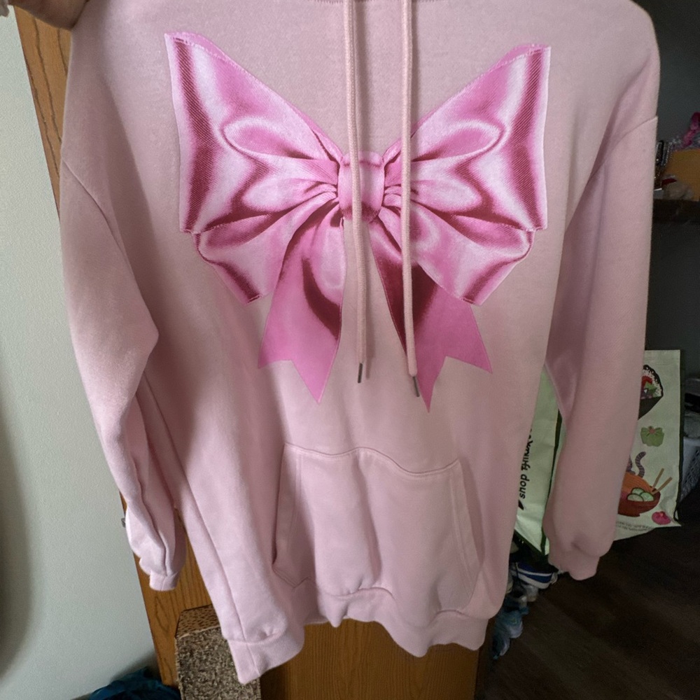 No Boundaries Pink Oversized Hoodie with Bow Detail